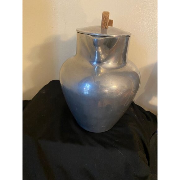 Vintage Mid-Century Modern Aluminum Pitcher | 9" MCM Wood Handle Thermal Carafe - Picture 5 of 6